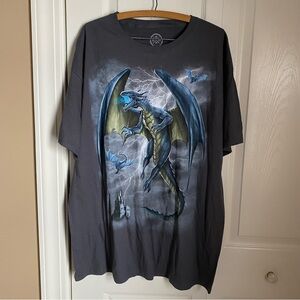 Men's Dom Gray Lightning Storm Dragon Graphic Tee Oversized XL Y2K Grunge Baggy